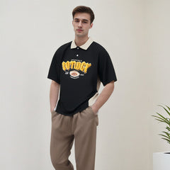 Unisex Polo Shirt Alphabet Color Matching Short Sleeve