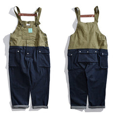 Overalls Men Jumpsuit Color Matching Cargo Overalls Men's Suspender Pants Strap Daddy Pants Denim