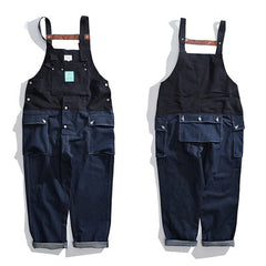 Overalls Men Jumpsuit Color Matching Cargo Overalls Men's Suspender Pants Strap Daddy Pants Denim
