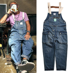 Overalls Men Jumpsuit Washed and Worn Denim Suspender Pants Men's Fashion Brand Multi-Pocket Suspenders