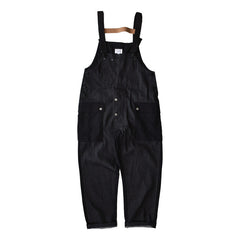 Overalls Men Jumpsuit Color Contrast Patchwork Working Bib Top Pants Men's Amekaji Multi-Pocket Suspenders Casual Denim