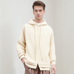 Men Sweater Vintage Solid Color Hooded Knitted