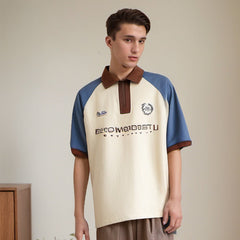 Unisex Polo Shirt Splicing Zip Short Sleeve T-Shirt