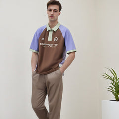 Unisex Polo Shirt Splicing Zip Short Sleeve T-Shirt