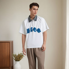 Unisex Polo Shirt Print Splicing Short Sleeve