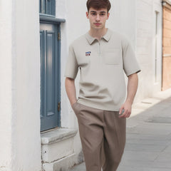 Unisex Polo Shirt Embroidered Pocket Loose