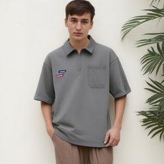 Unisex Polo Shirt Embroidered Pocket Loose