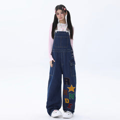 Overalls Men Jumpsuit Letter Embroidered Denim Suspender Pants Men's Casual Loose Straight Cargo Jumpsuit