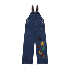 Overalls Men Jumpsuit Letter Embroidered Denim Suspender Pants Men's Casual Loose Straight Cargo Jumpsuit