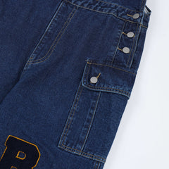 Overalls Men Jumpsuit Letter Embroidered Denim Suspender Pants Men's Casual Loose Straight Cargo Jumpsuit