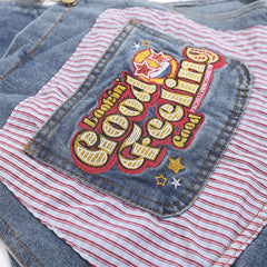 Overalls Men Jumpsuit Denim Suspender Pants Vibe Design Embroidered Letters Contrast Color Pocket Suspender One-Piece Trousers