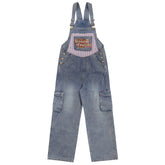 Overalls Men Jumpsuit Denim Suspender Pants Vibe Design Embroidered Letters Contrast Color Pocket Suspender One-Piece Trousers
