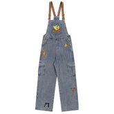 Overalls Men Jumpsuit Embroidered Denim Suspender Pants Fashion Brand Street Tooling Suspender Jumpsuit Straight-Leg Trousers