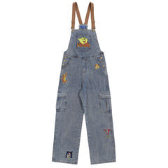 Overalls Men Jumpsuit Embroidered Denim Suspender Pants Fashion Brand Street Tooling Suspender Jumpsuit Straight-Leg Trousers