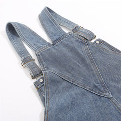 Overalls Men Jumpsuit Denim Suspender Pants Vibe Design Embroidered Letters Contrast Color Pocket Suspender One-Piece Trousers