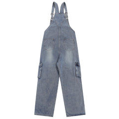 Overalls Men Jumpsuit Denim Suspender Pants Vibe Design Embroidered Letters Contrast Color Pocket Suspender One-Piece Trousers