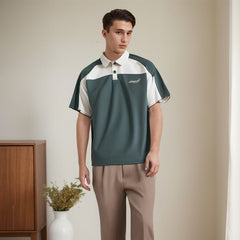 Unisex Polo Shirt Splicing Short Sleeve Polo Shirt for Boys