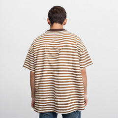 Unisex Polo Shirt Vintage Striped Lapel Short Sleeve