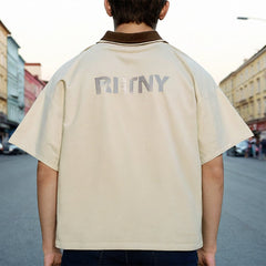 Unisex Polo Shirt Alphabet Color Matching Short Sleeve