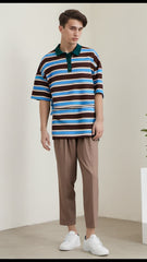 Unisex Polo Shirt Vintage Striped Short Sleeve