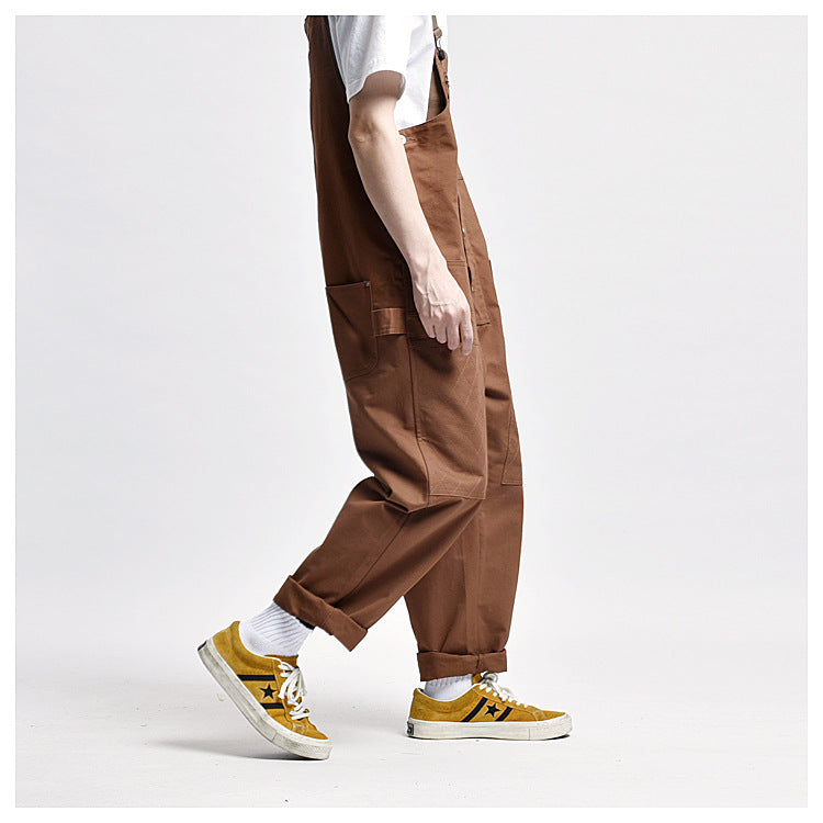 Overalls Men Jumpsuit Amekaji Multi-Pocket Overalls Men Cargo Overalls Suspenders