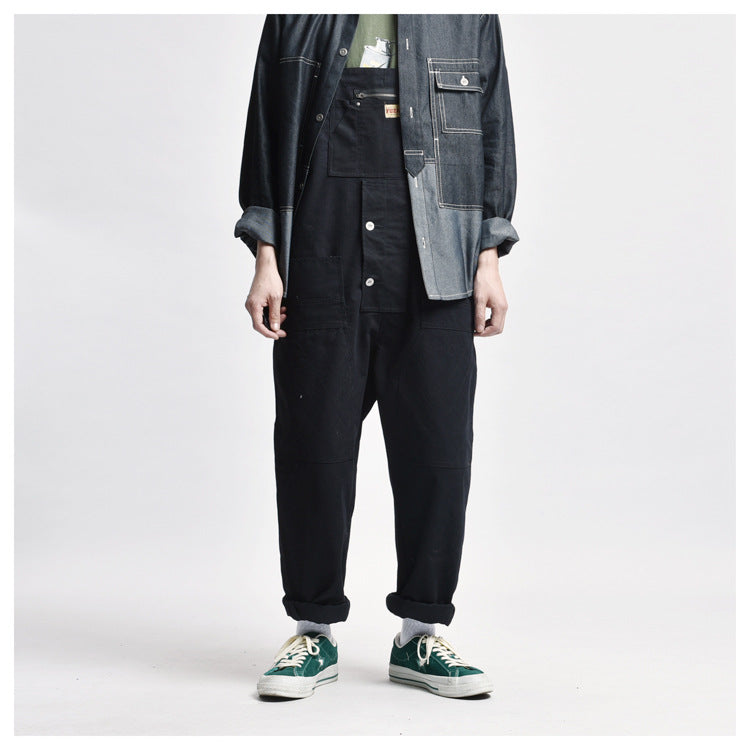 Overalls Men Jumpsuit Amekaji Multi-Pocket Overalls Men Cargo Overalls Suspenders