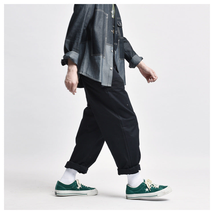 Overalls Men Jumpsuit Amekaji Multi-Pocket Overalls Men Cargo Overalls Suspenders
