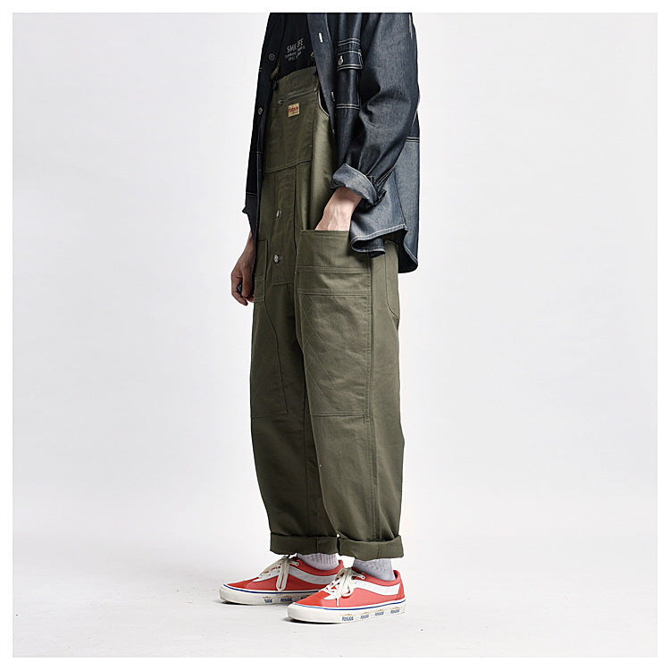 Overalls Men Jumpsuit Amekaji Multi-Pocket Overalls Men Cargo Overalls Suspenders