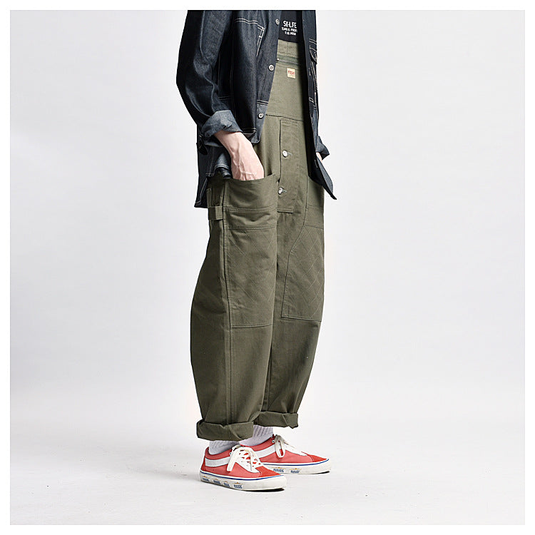 Overalls Men Jumpsuit Amekaji Multi-Pocket Overalls Men Cargo Overalls Suspenders