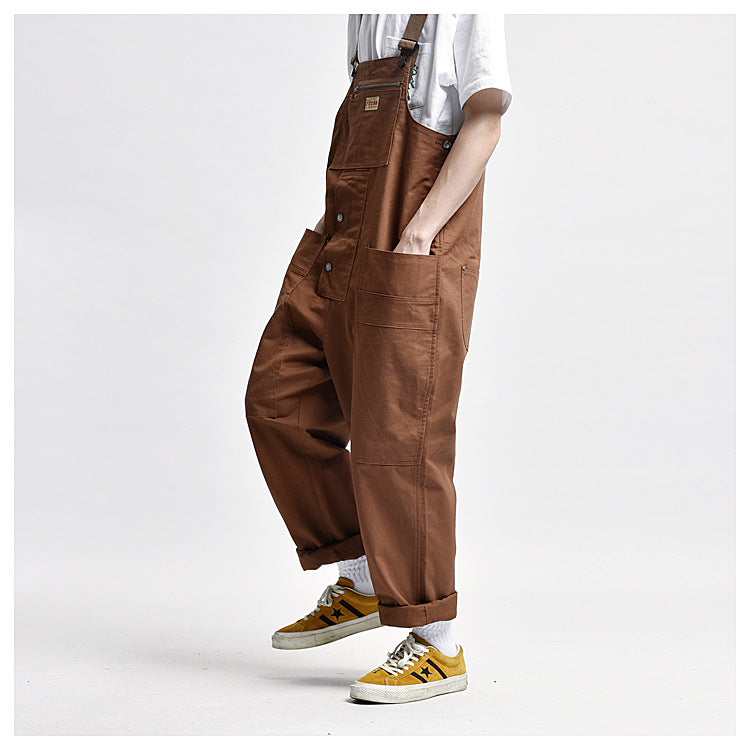 Overalls Men Jumpsuit Amekaji Multi-Pocket Overalls Men Cargo Overalls Suspenders