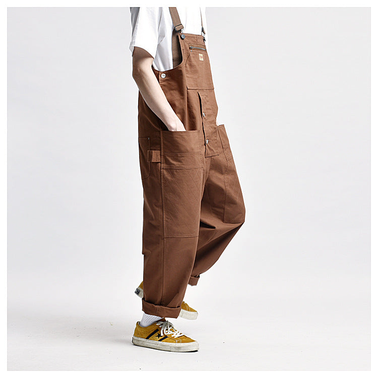 Overalls Men Jumpsuit Amekaji Multi-Pocket Overalls Men Cargo Overalls Suspenders