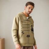 Mens Hoodie Vintage Zip-Up Cardigan Hooded