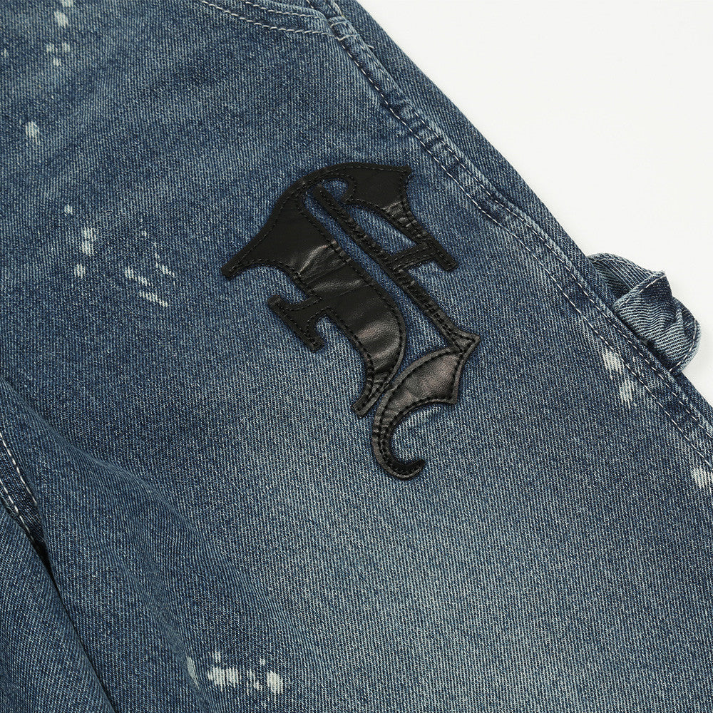 Overalls Men Jumpsuit Men's Denim Overalls Ins High Street Inkjet Letter Straight Cargo Jumpsuit