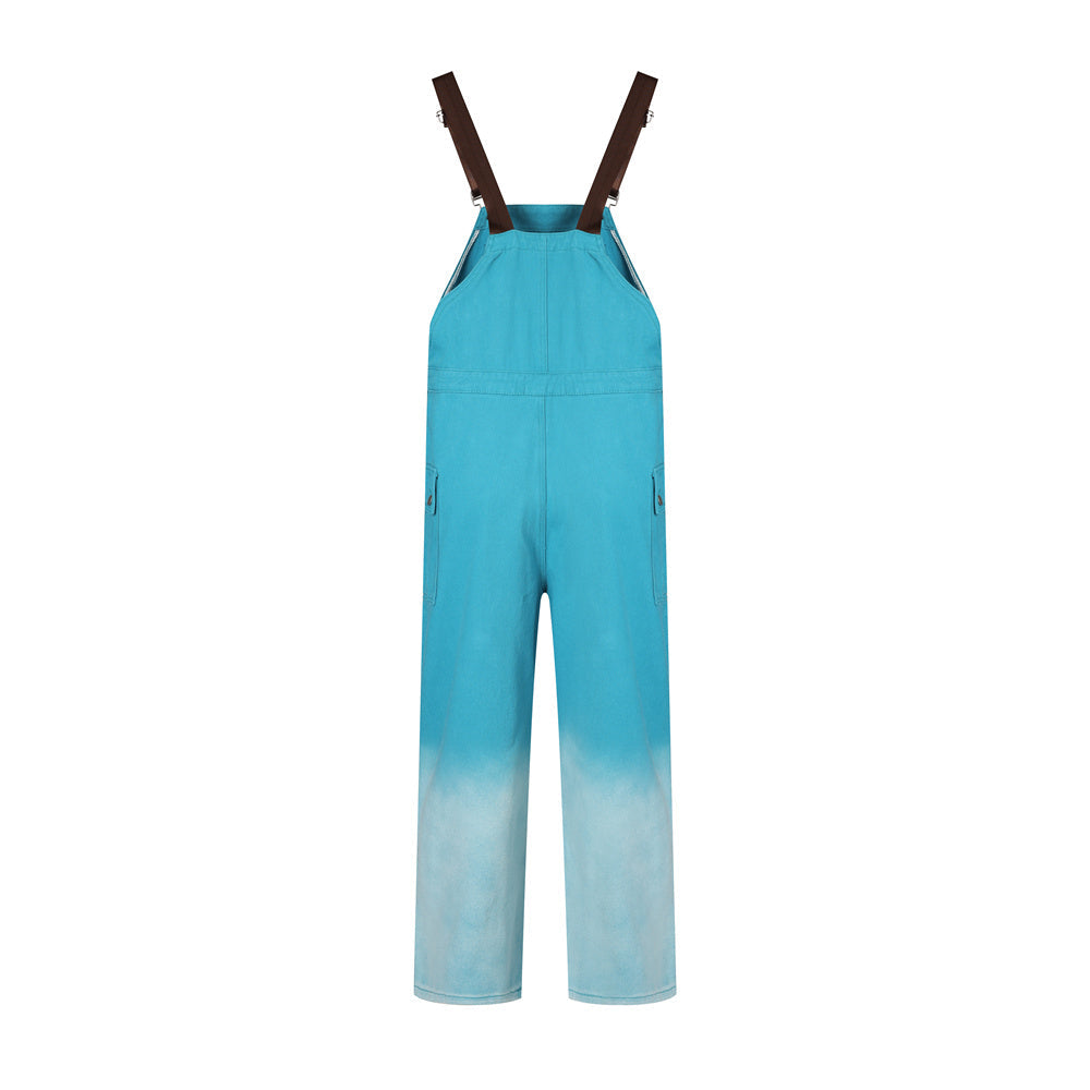 Overalls Men Jumpsuit Embroidered Letters Denim Brace Trendy Brand Personalized Trousers Gradient Straight