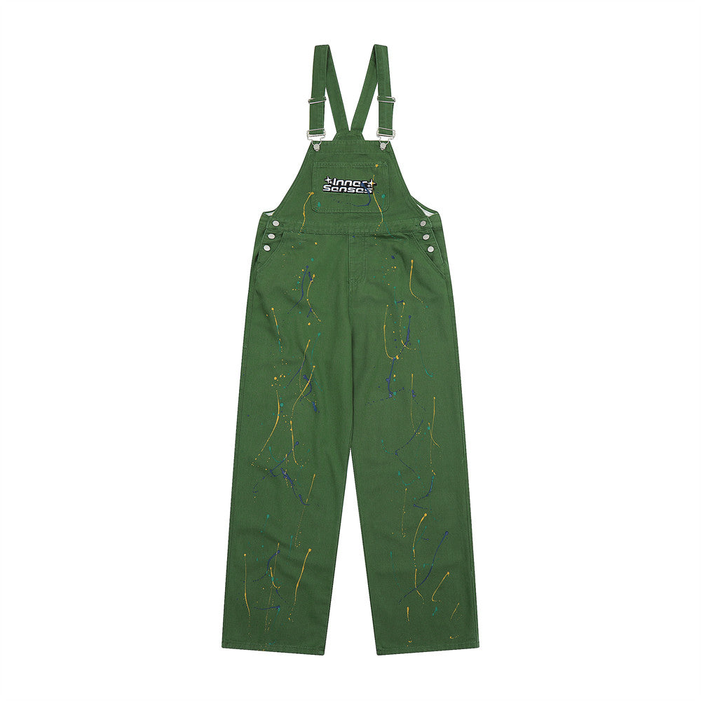 Overalls Men Jumpsuit Letter Embroidered Denim Overalls Men's Loose Ins Fashion Brand Workwear Jumpsuit