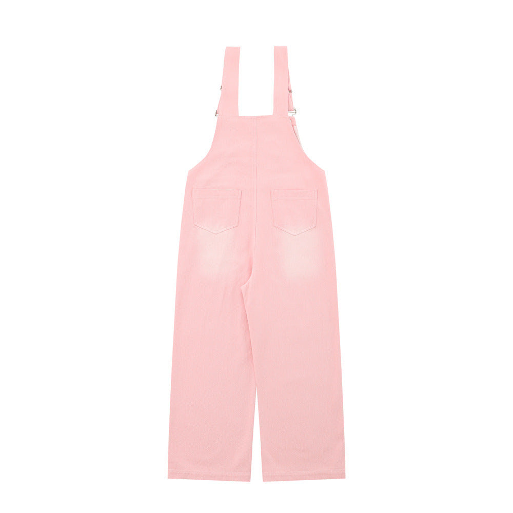 Overalls Men Jumpsuit Denim Cargo Pants Suspender Pants Loose Straight Wide Leg Casual Suspender Jumpsuit