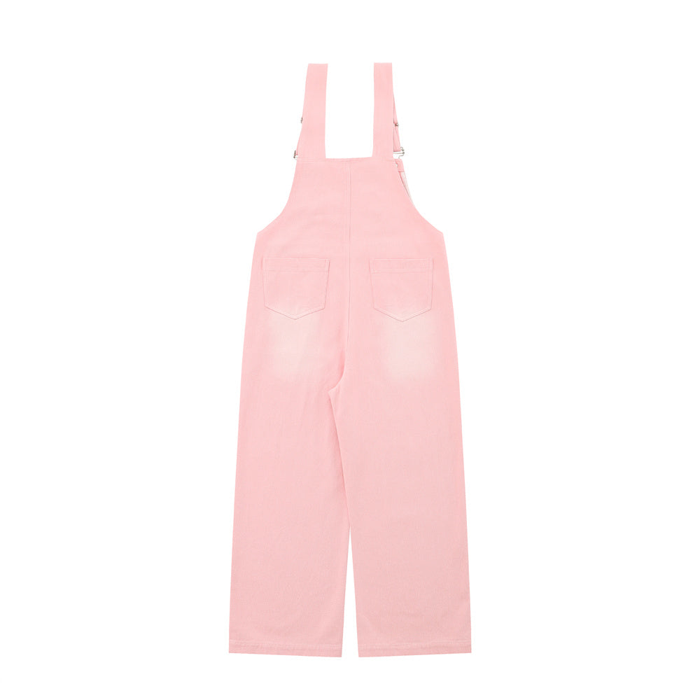 Overalls Men Jumpsuit Denim Cargo Pants Suspender Pants Loose Straight Wide Leg Casual Suspender Jumpsuit