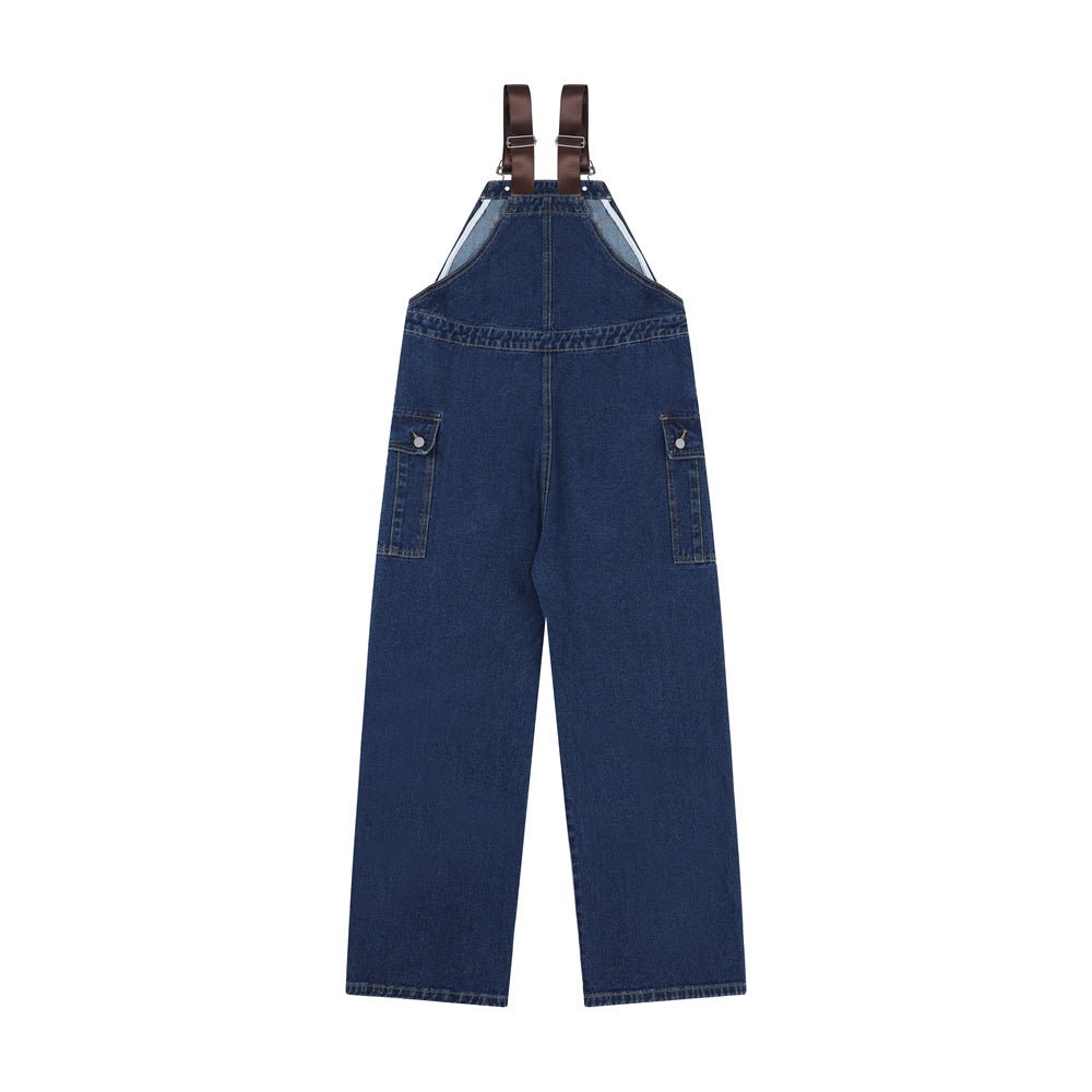 Overalls Men Jumpsuit Letter Embroidered Denim Suspender Pants Men's Casual Loose Straight Cargo Jumpsuit