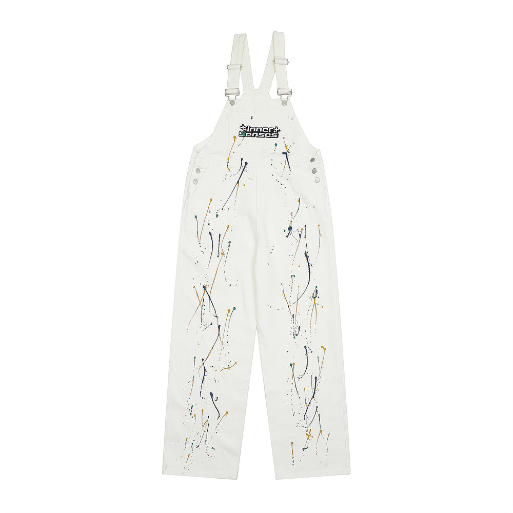 Overalls Men Jumpsuit Letter Embroidered Denim Overalls Men's Loose Ins Fashion Brand Workwear Jumpsuit