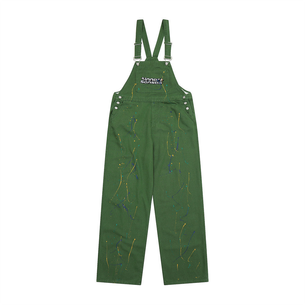 Overalls Men Jumpsuit Letter Embroidered Denim Overalls Men's Loose Ins Fashion Brand Workwear Jumpsuit