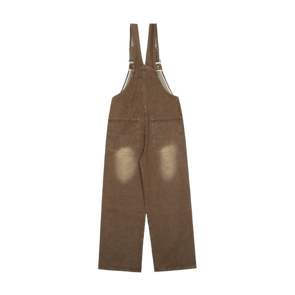 Overalls Men Jumpsuit Simple Retro Denim Suspender Pants Loose Straight Cargo Suspender Jumpsuit