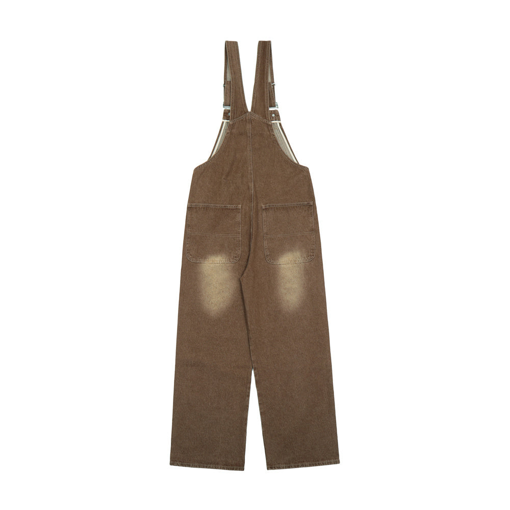 Overalls Men Jumpsuit Simple Retro Denim Suspender Pants Loose Straight Cargo Suspender Jumpsuit