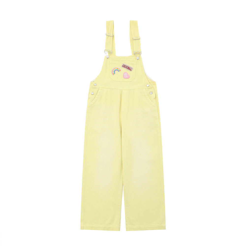 Overalls Men Jumpsuit Denim Cargo Pants Suspender Pants Loose Straight Wide Leg Casual Suspender Jumpsuit