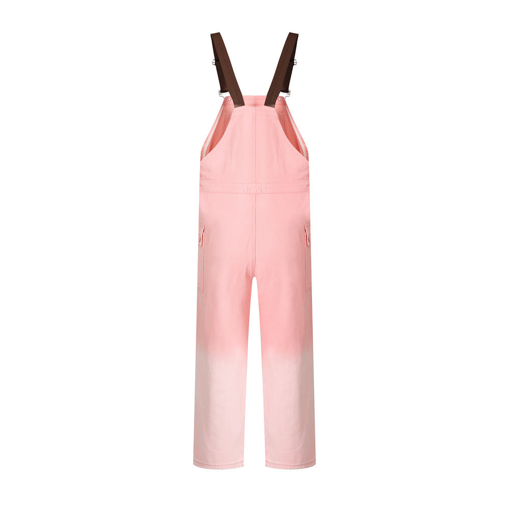 Overalls Men Jumpsuit Embroidered Letters Denim Brace Trendy Brand Personalized Trousers Gradient Straight