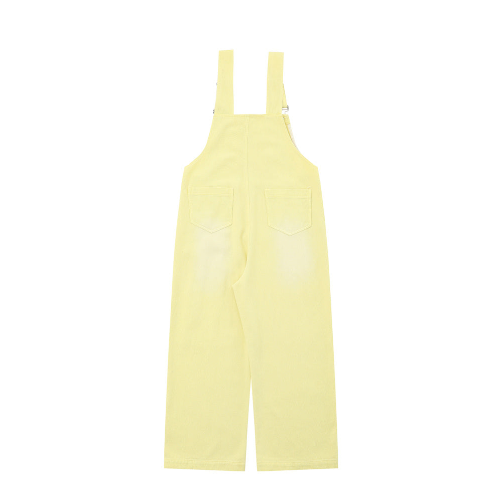 Overalls Men Jumpsuit Denim Cargo Pants Suspender Pants Loose Straight Wide Leg Casual Suspender Jumpsuit