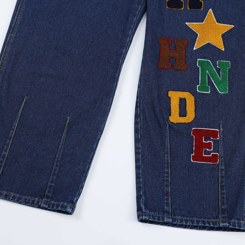 Overalls Men Jumpsuit Letter Embroidered Denim Suspender Pants Men's Casual Loose Straight Cargo Jumpsuit