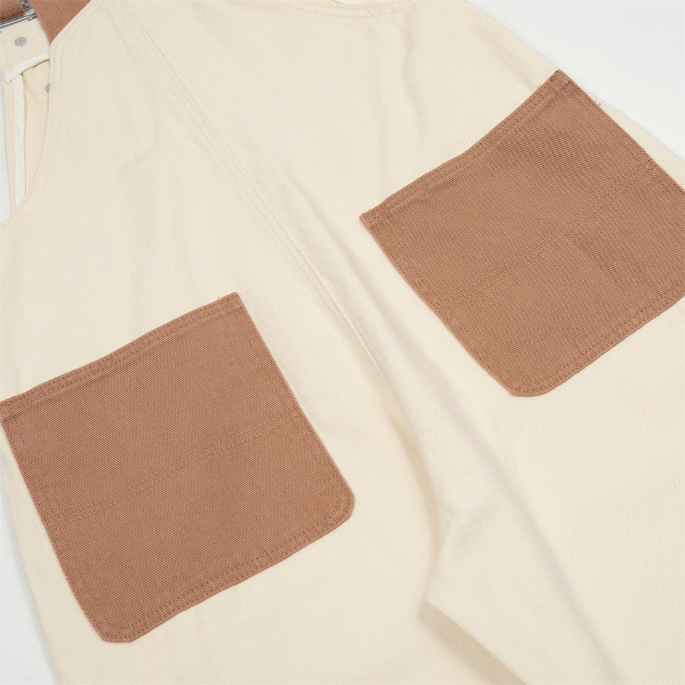 Overalls Men Jumpsuit Embroidered Denim Suspender Pants Men's Color Matching Pocket Design Sense Tooling Suspenders