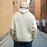 Men Sweater Vintage Solid Color Hooded Knitted