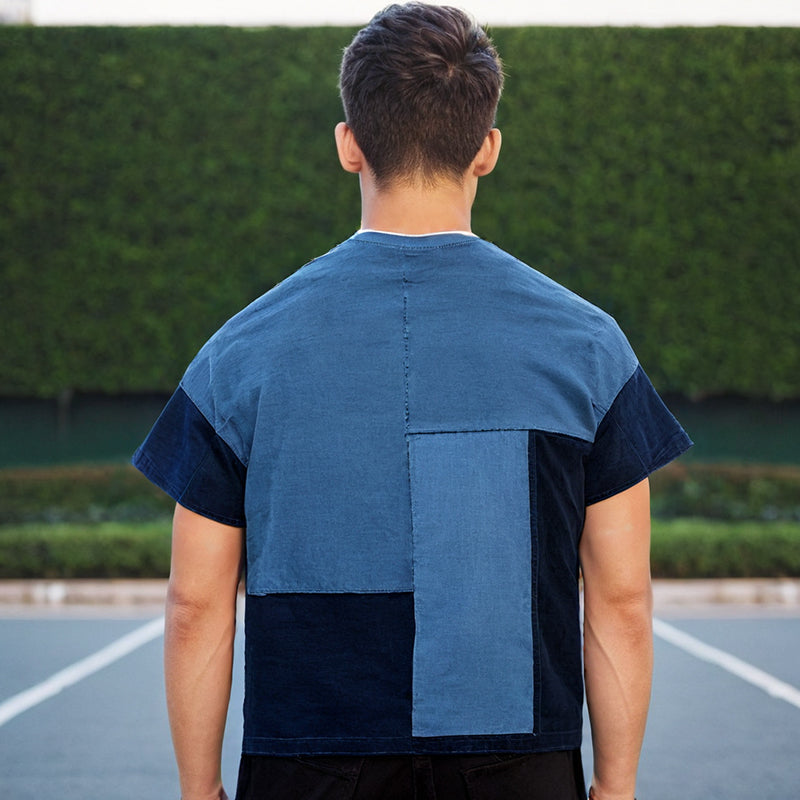 Men T Shirts Patchwork Short-Sleeved T-shirt Male Loose